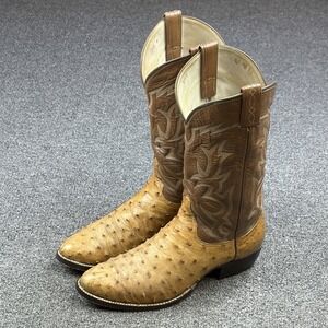 Tony Lama El Rey Full Quill Ostrich Cowboy Boots Mens 9D Tan Brown Western Vtg
